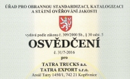 TATRA TRUCKS a.s. obhájila osvědčení AQAP 2110